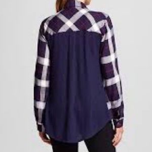 **SOLD** Navy & Blush Plaid Shirt w/ Fun Back